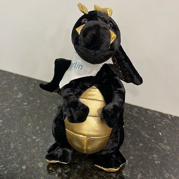 Merlin Winged Dragon 9” Stuffed Black Gold Plush Animal Douglas Cuddle Toys 2015 - Picture 2 of 10